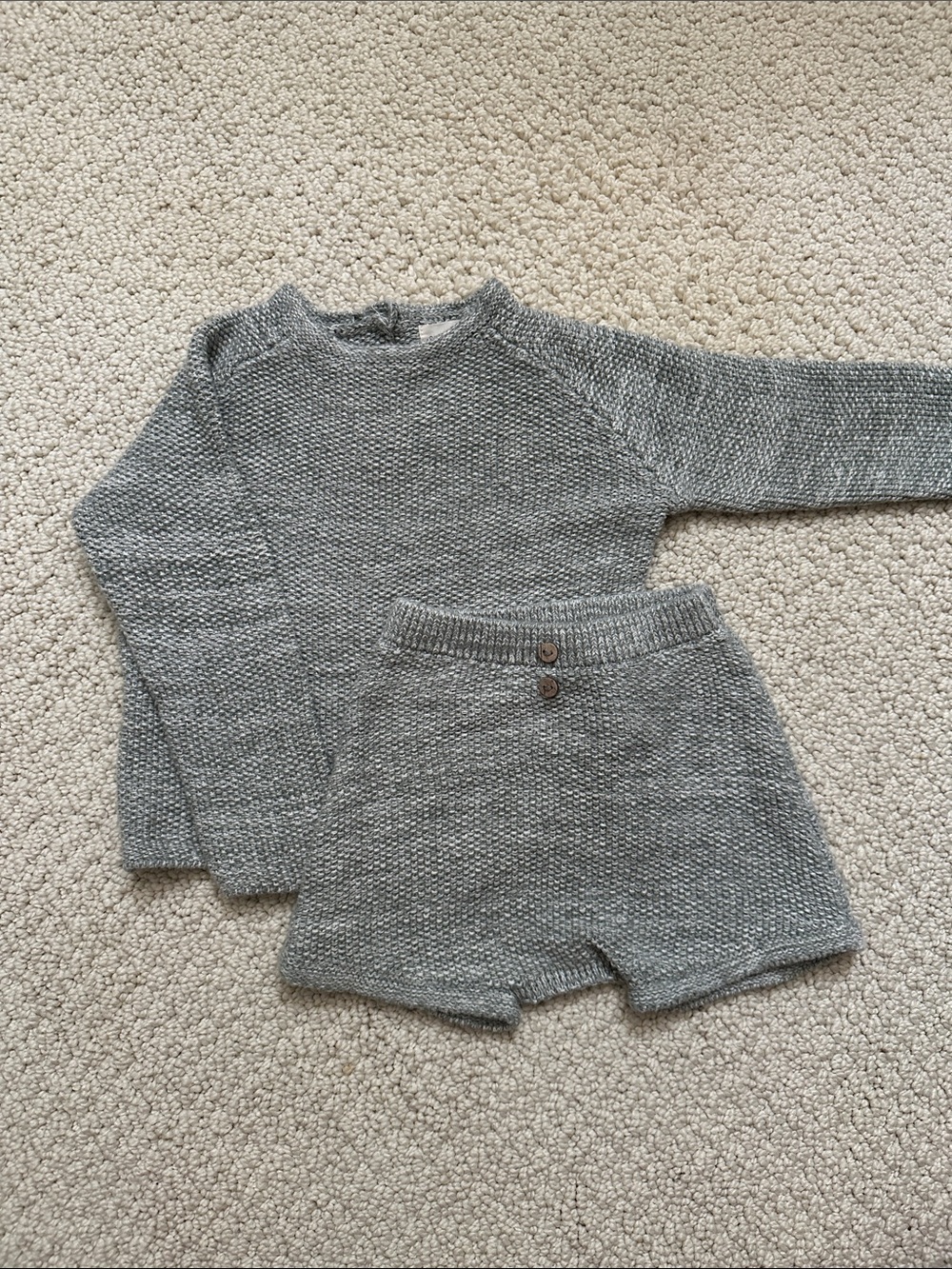 Kids Sage Green Knit Sweater and Shorts Set
